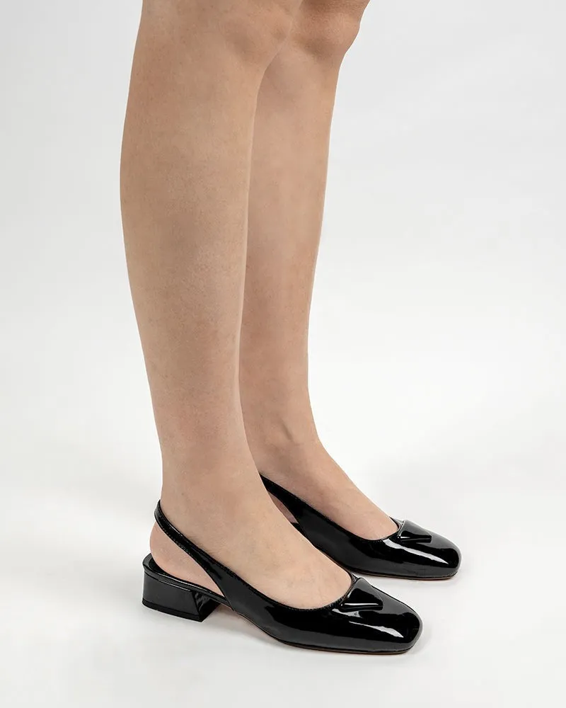 (Clean Up -US 6) Square Toe Slingback Chunky Low Block Heels Pumps