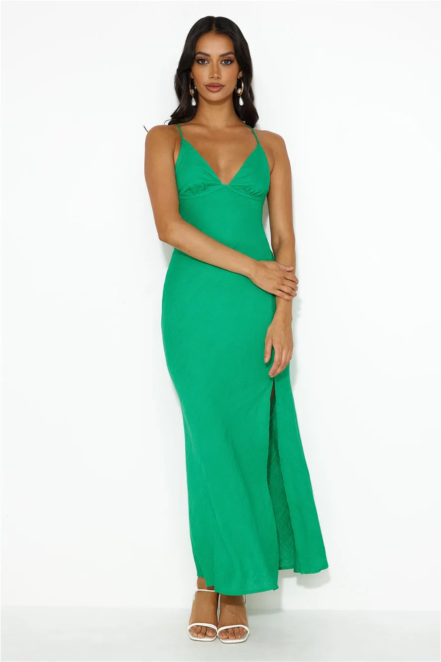 Coastal Resort Linen Midi Dress Green