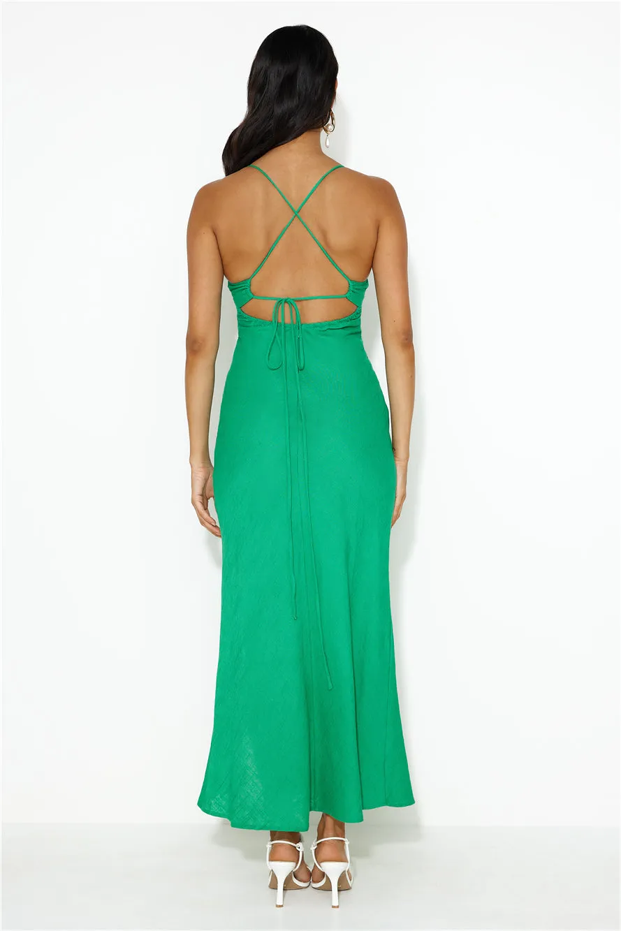 Coastal Resort Linen Midi Dress Green