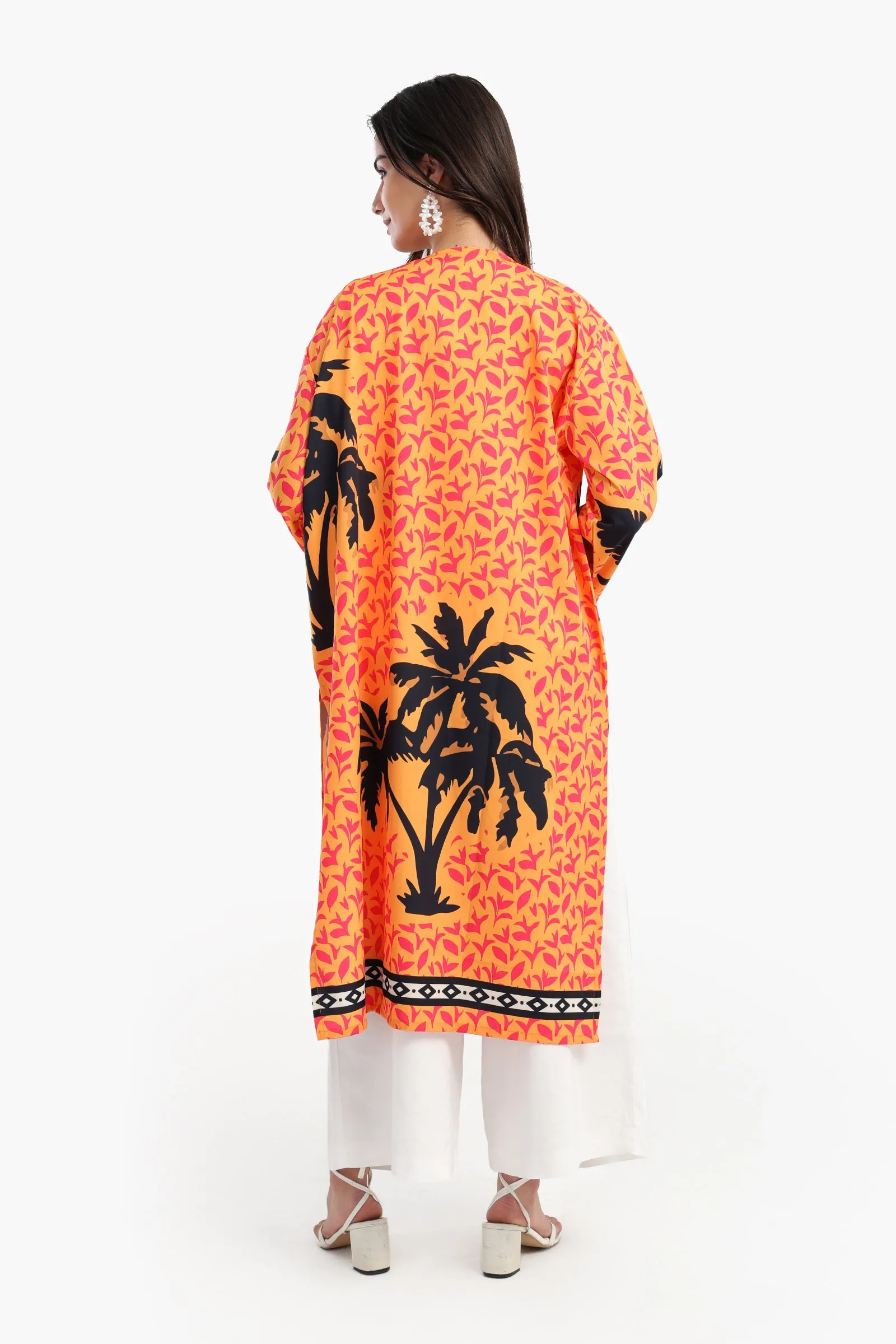 Colorful Palm Printed Kimono