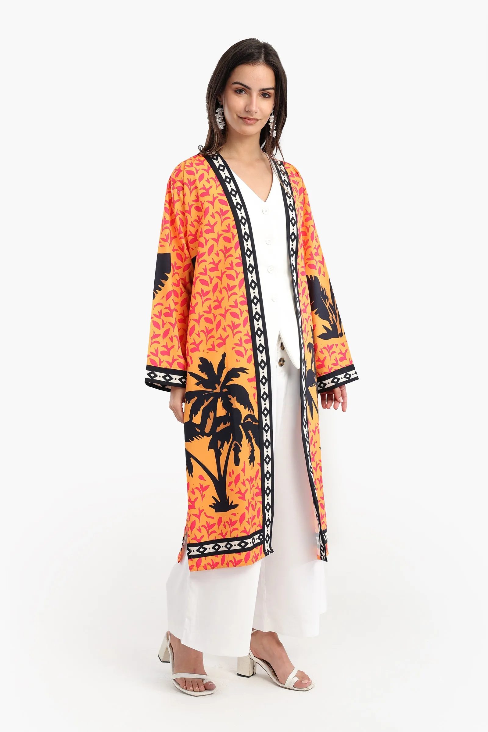 Colorful Palm Printed Kimono