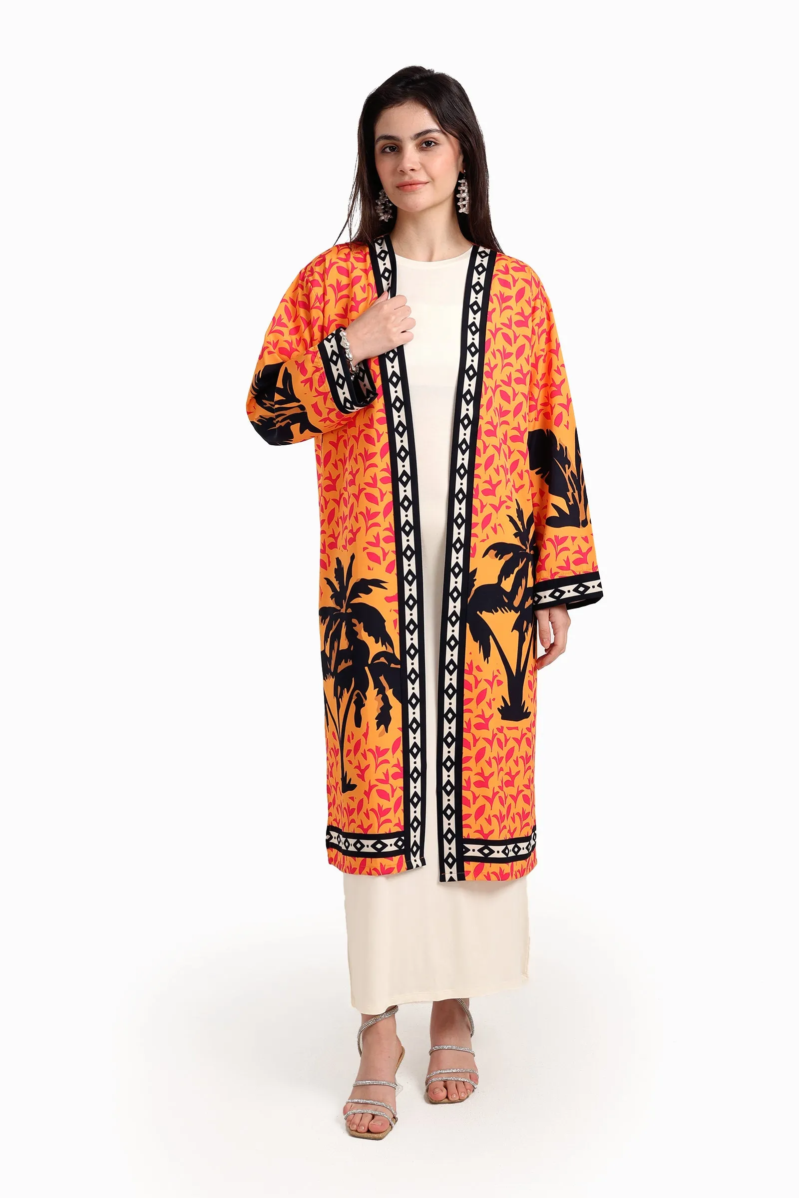 Colorful Palm Printed Kimono