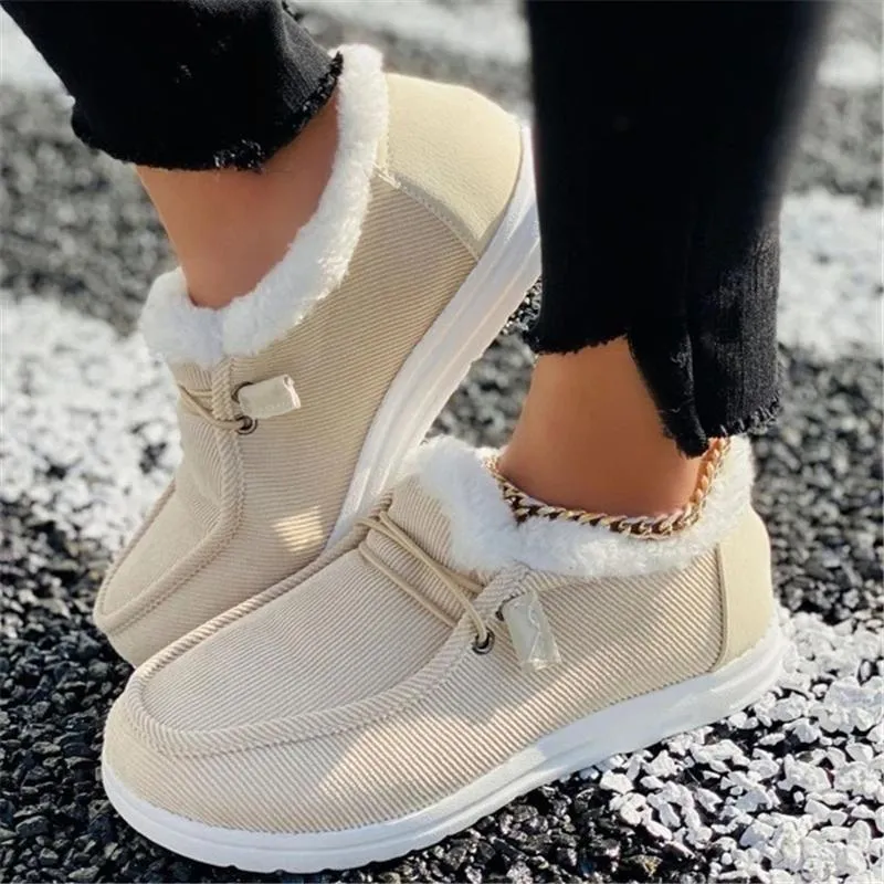 Cozy Warm Fur Lining Corduroy Non-Slip Flat Loafers