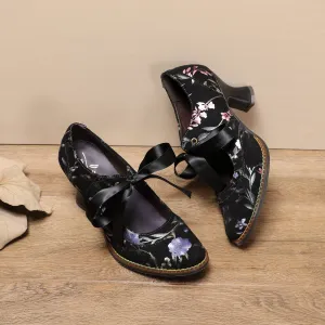 CrazycatZ Women's Leather Mary Jane Shoes Mary Jane Colorful Leather Oxfords Vintage Leather Pumps