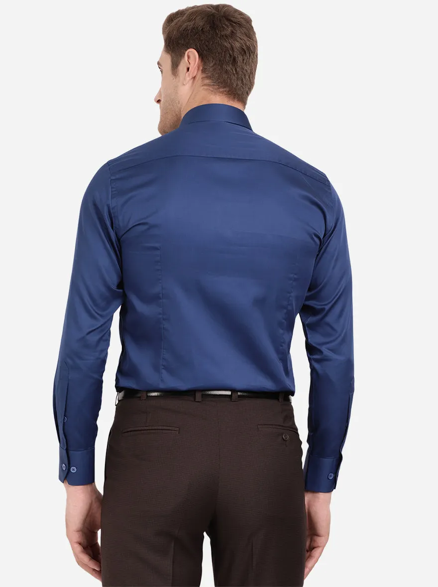 Dark Blue Solid Slim Fit Formal Shirt | Metal