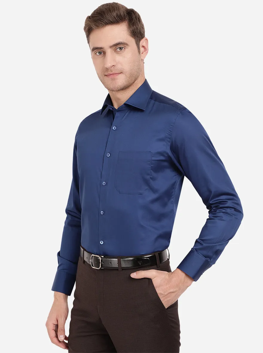 Dark Blue Solid Slim Fit Formal Shirt | Metal