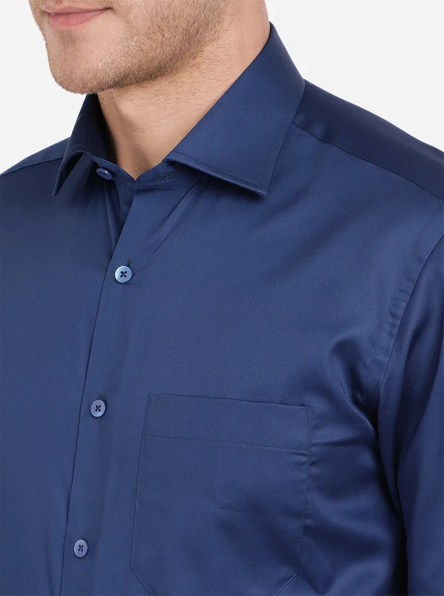 Dark Blue Solid Slim Fit Formal Shirt | Metal