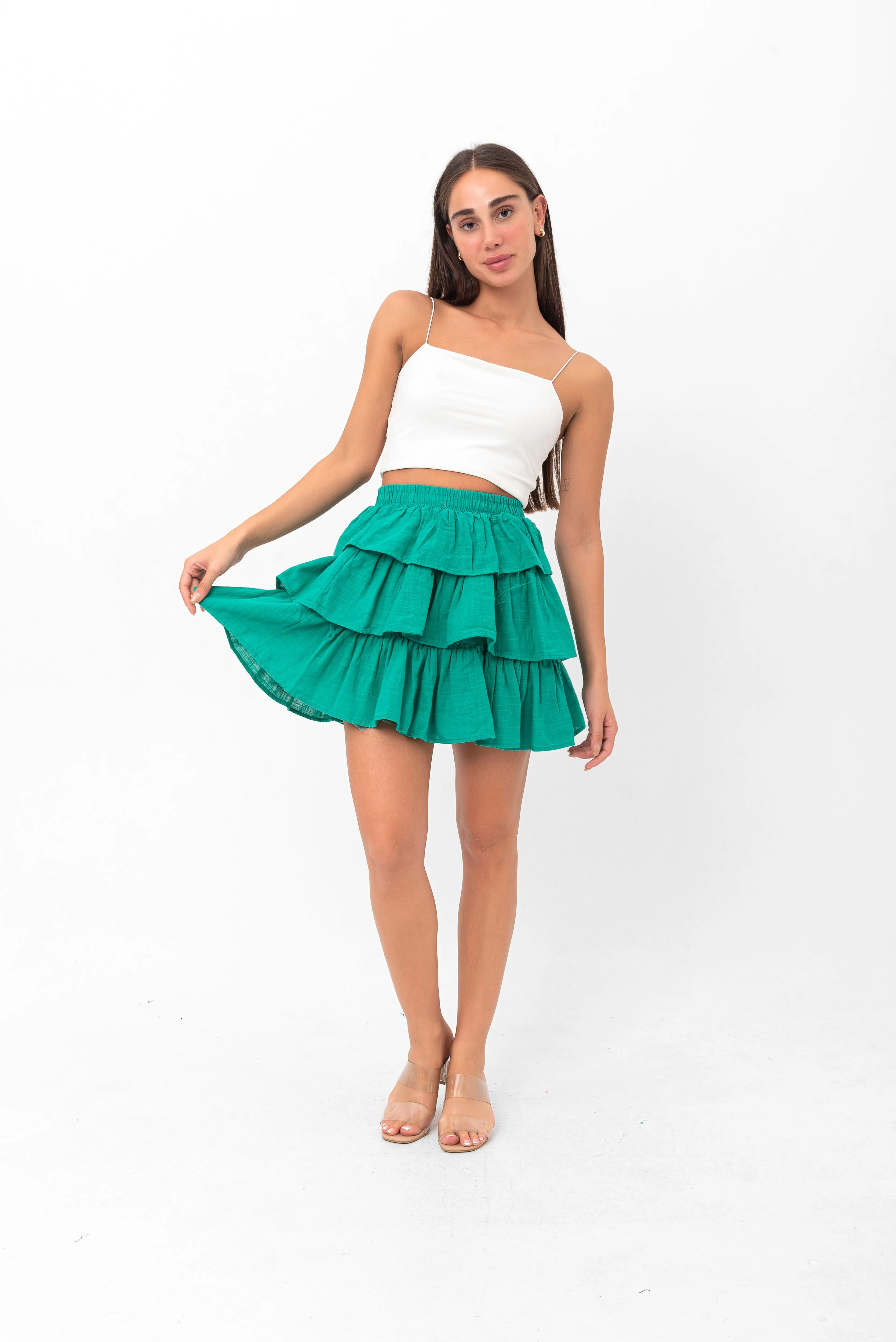 Deborah Flouncy Pleated Skirt - Green