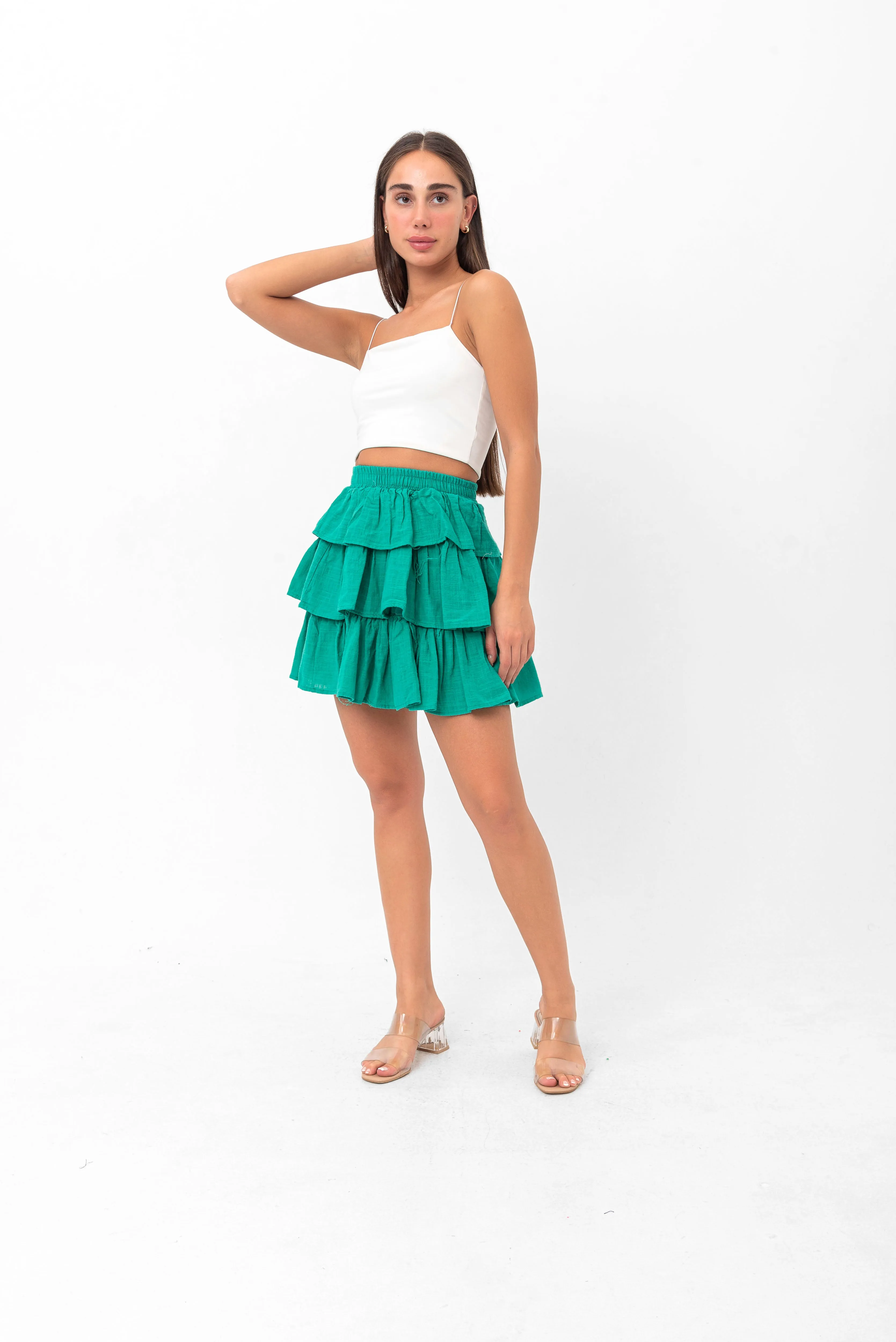 Deborah Flouncy Pleated Skirt - Green