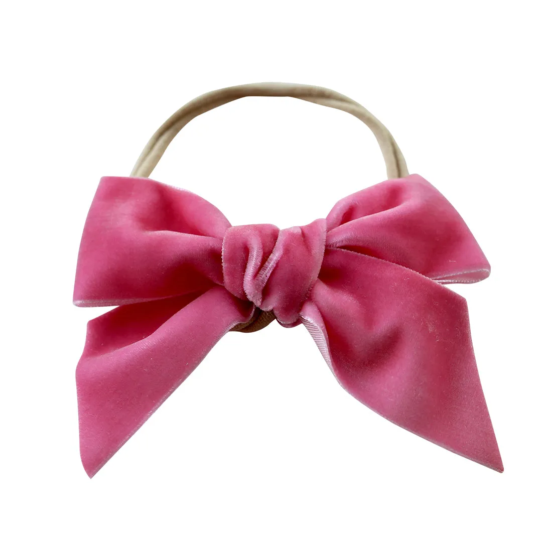 deluxe bow headband - vintage rose velvet