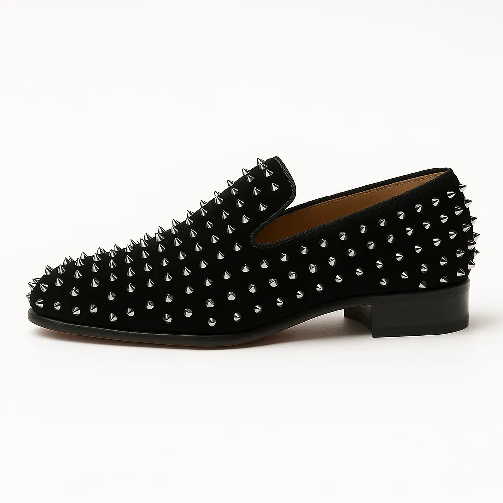 Domoir | Gold Velvet Stud Loafers