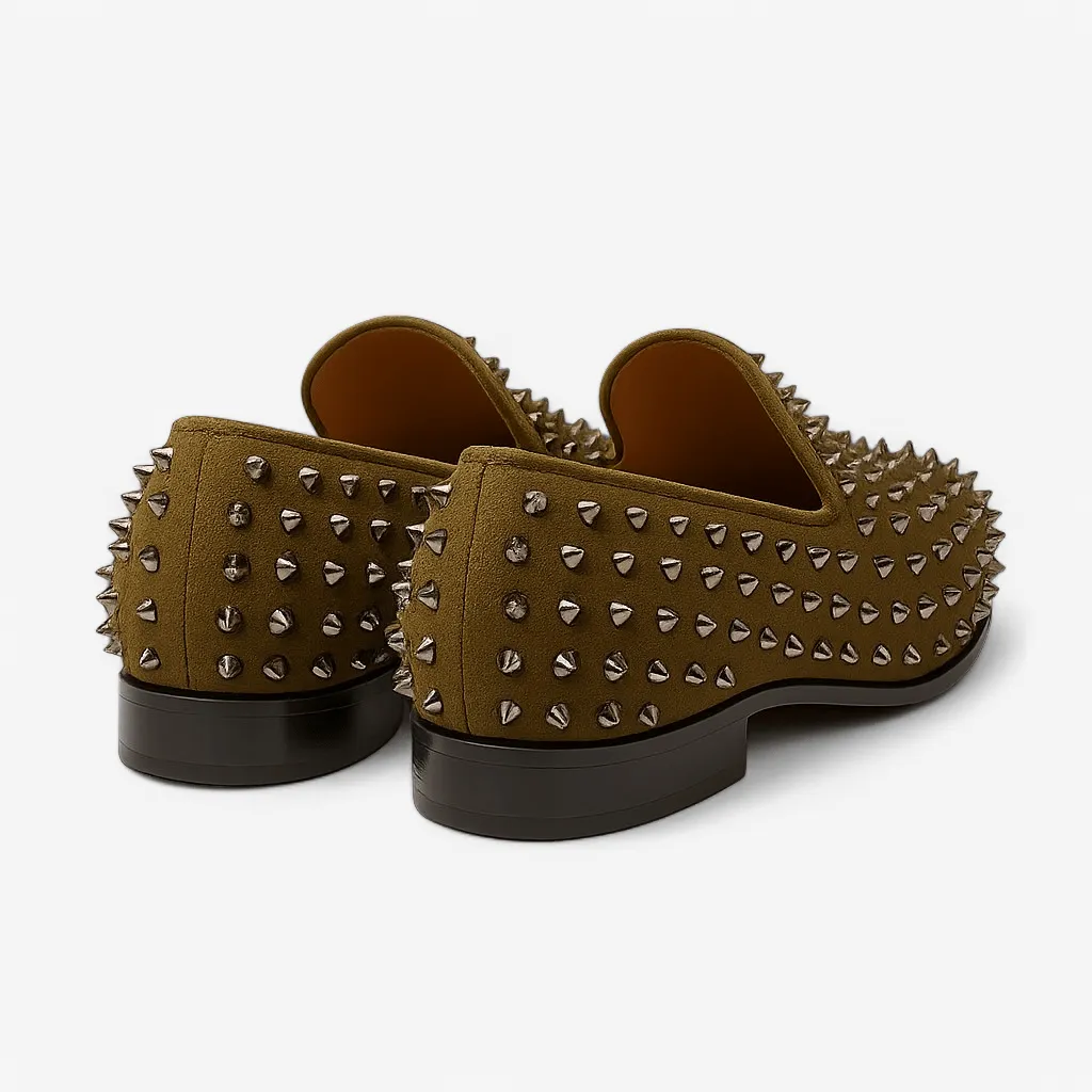 Domoir | Gold Velvet Stud Loafers