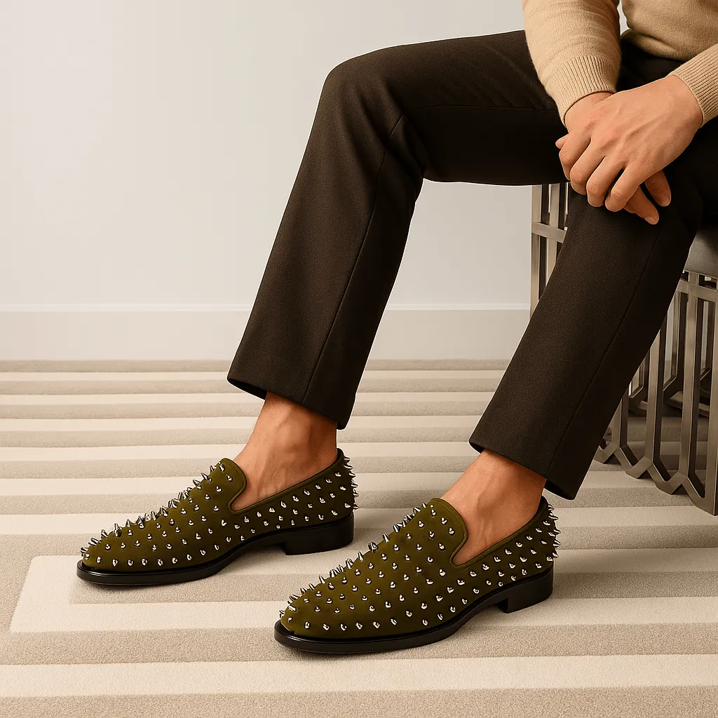 Domoir | Gold Velvet Stud Loafers
