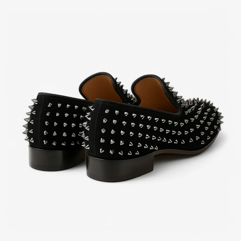 Domoir | Gold Velvet Stud Loafers