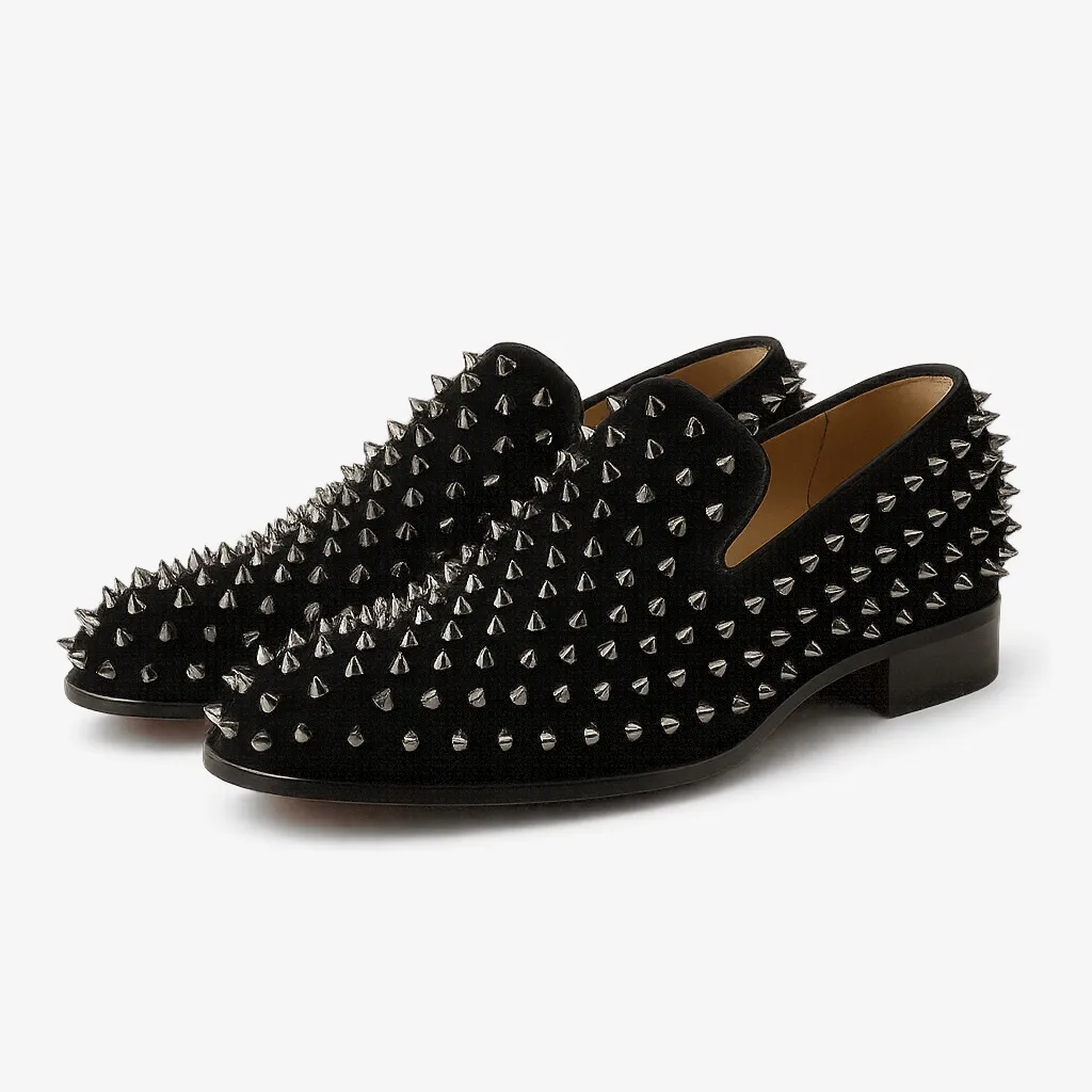Domoir | Gold Velvet Stud Loafers