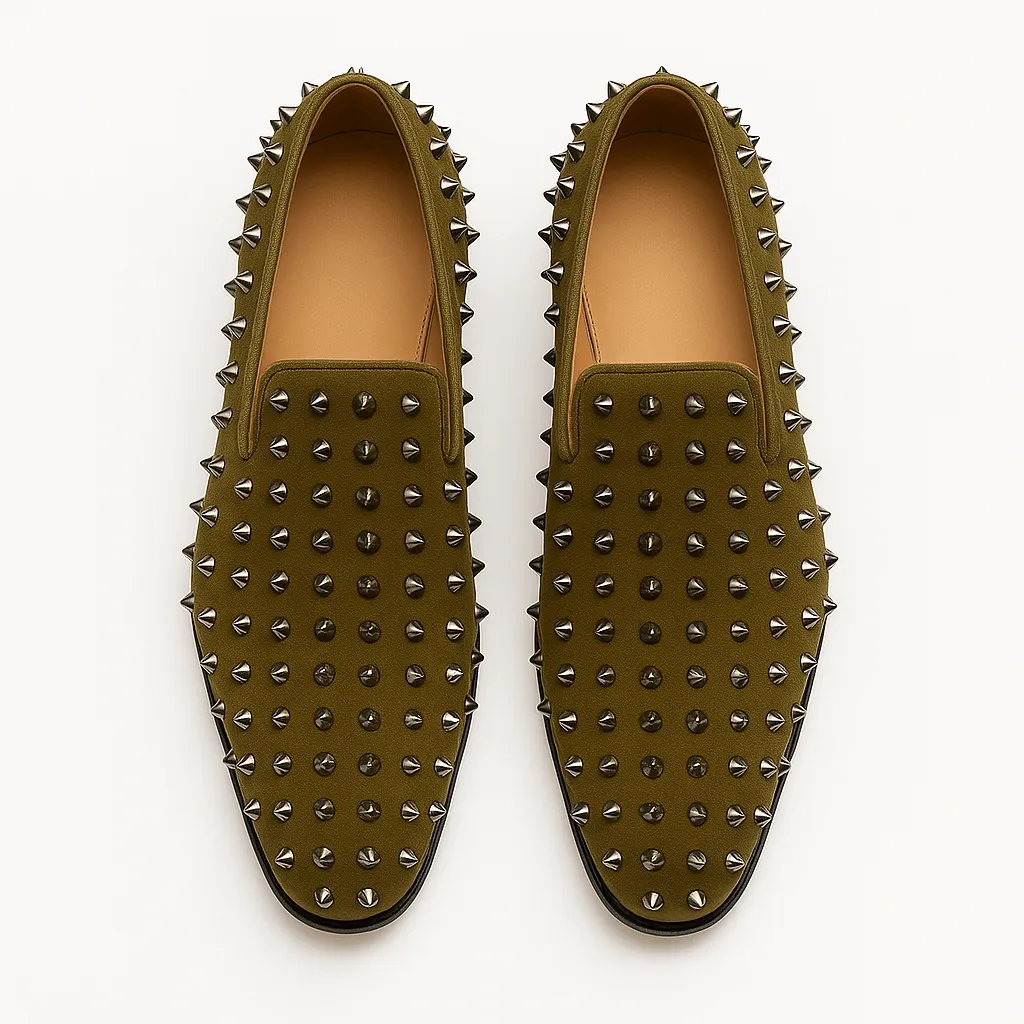 Domoir | Gold Velvet Stud Loafers