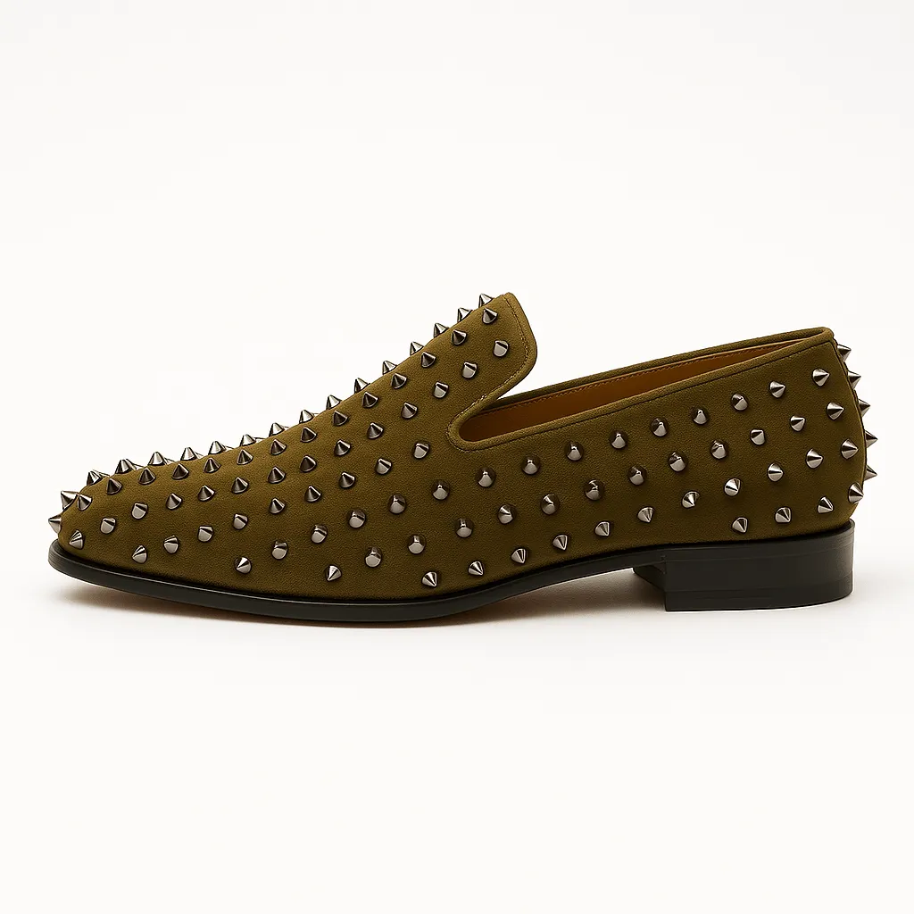 Domoir | Gold Velvet Stud Loafers