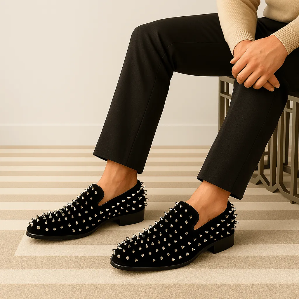 Domoir | Gold Velvet Stud Loafers
