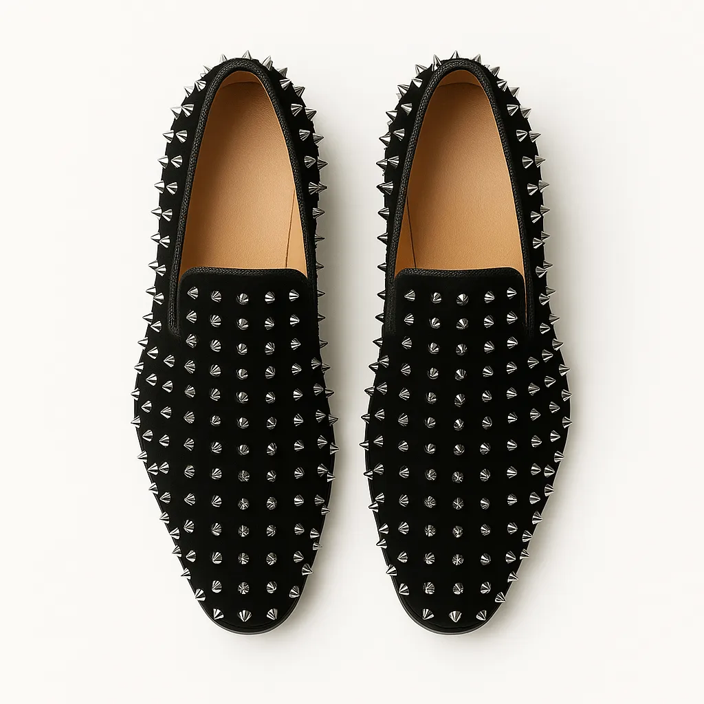 Domoir | Gold Velvet Stud Loafers