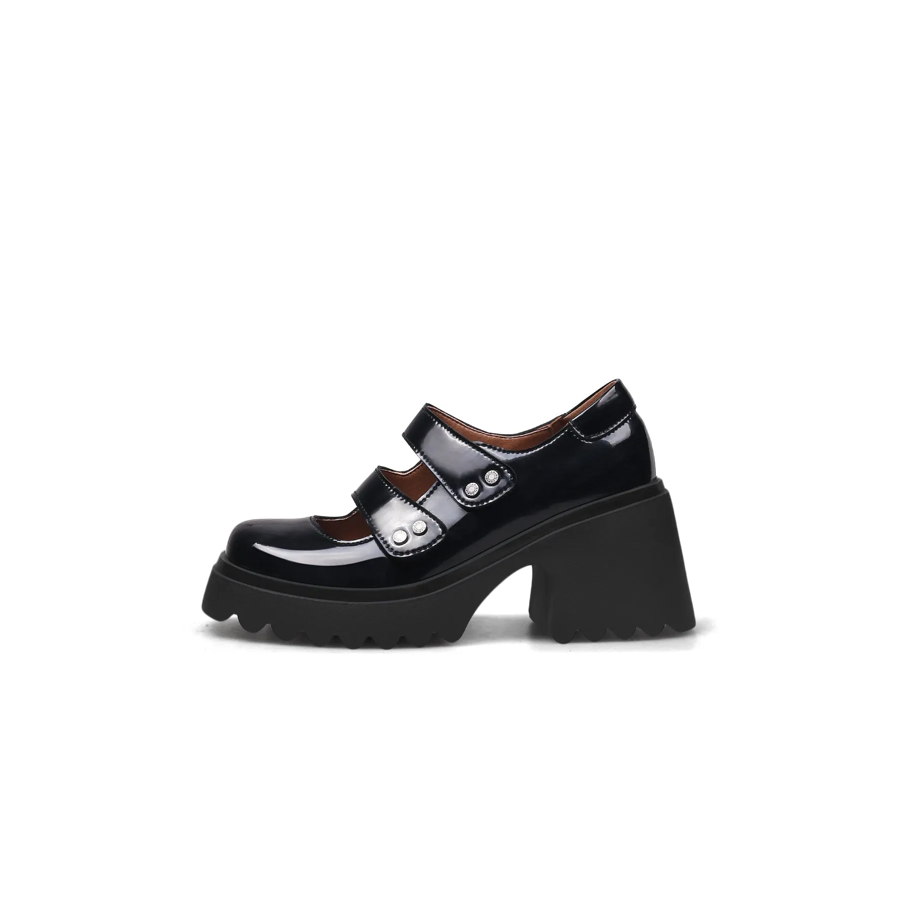 Double Straps Platform Leather Loafer Black