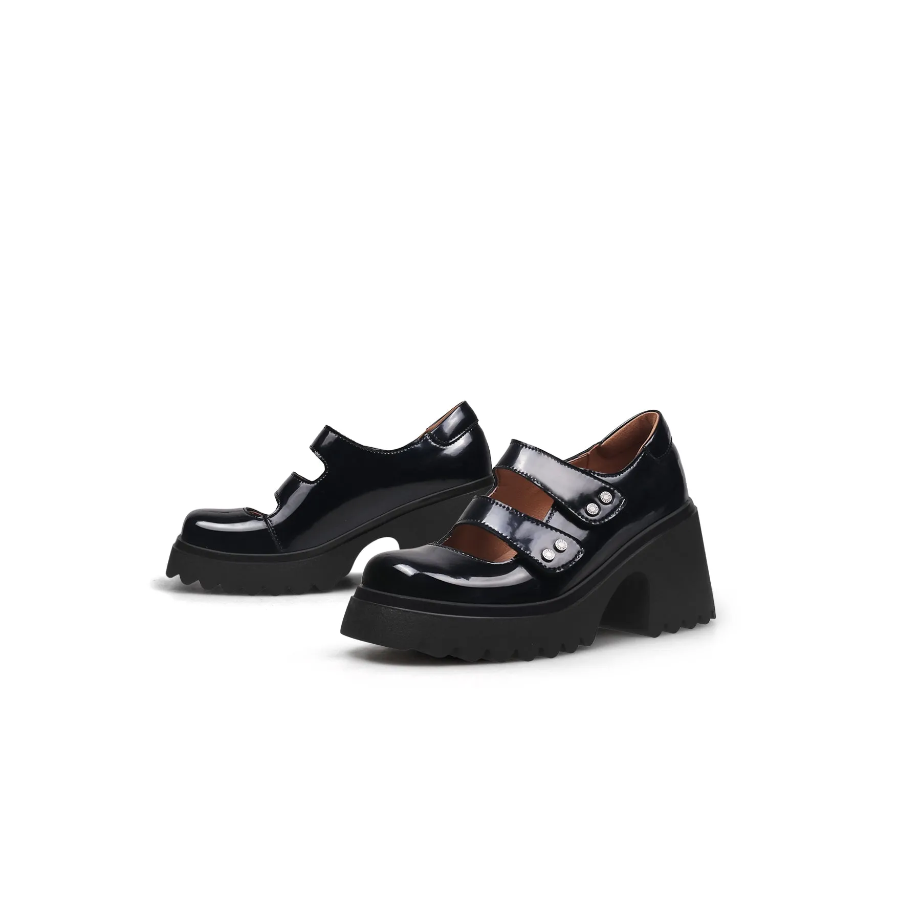 Double Straps Platform Leather Loafer Black