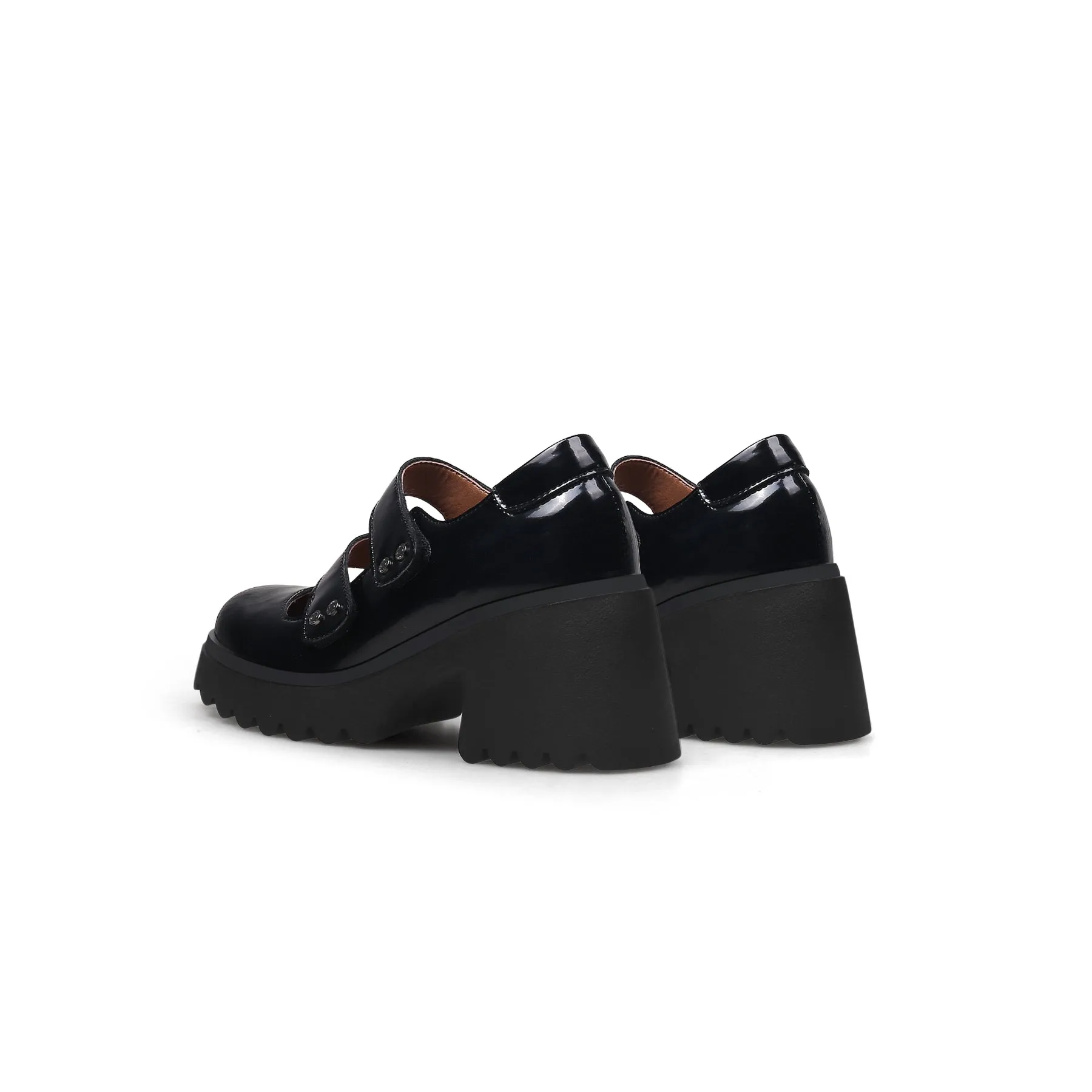 Double Straps Platform Leather Loafer Black