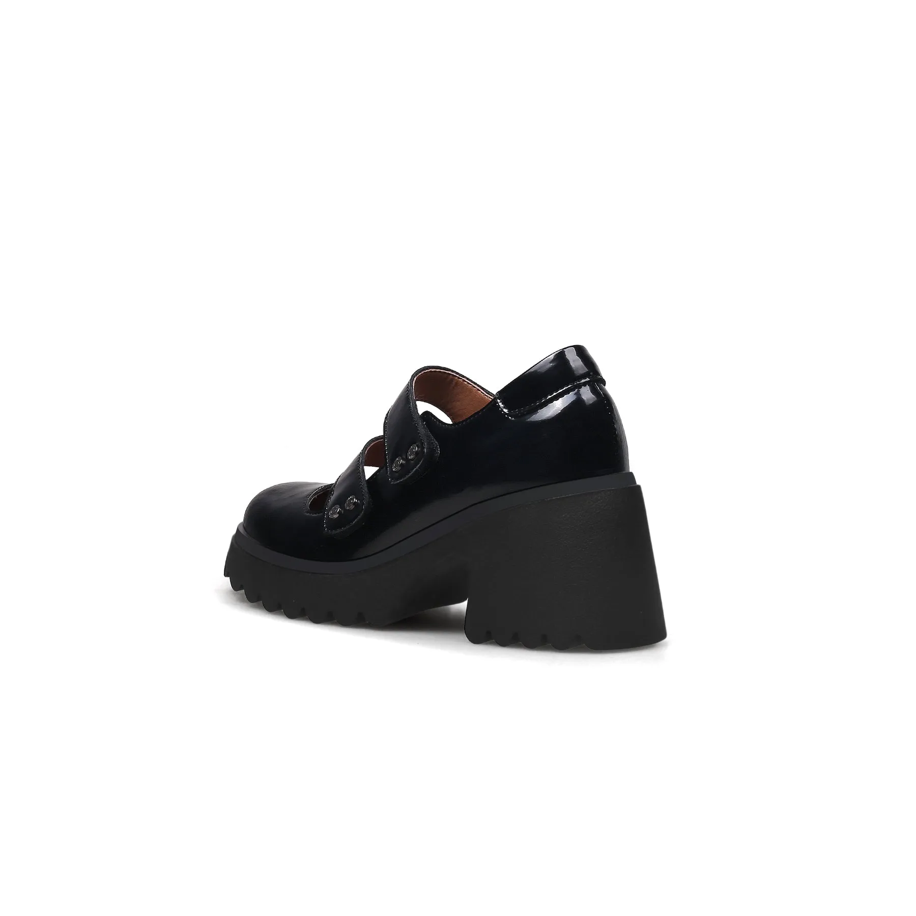 Double Straps Platform Leather Loafer Black