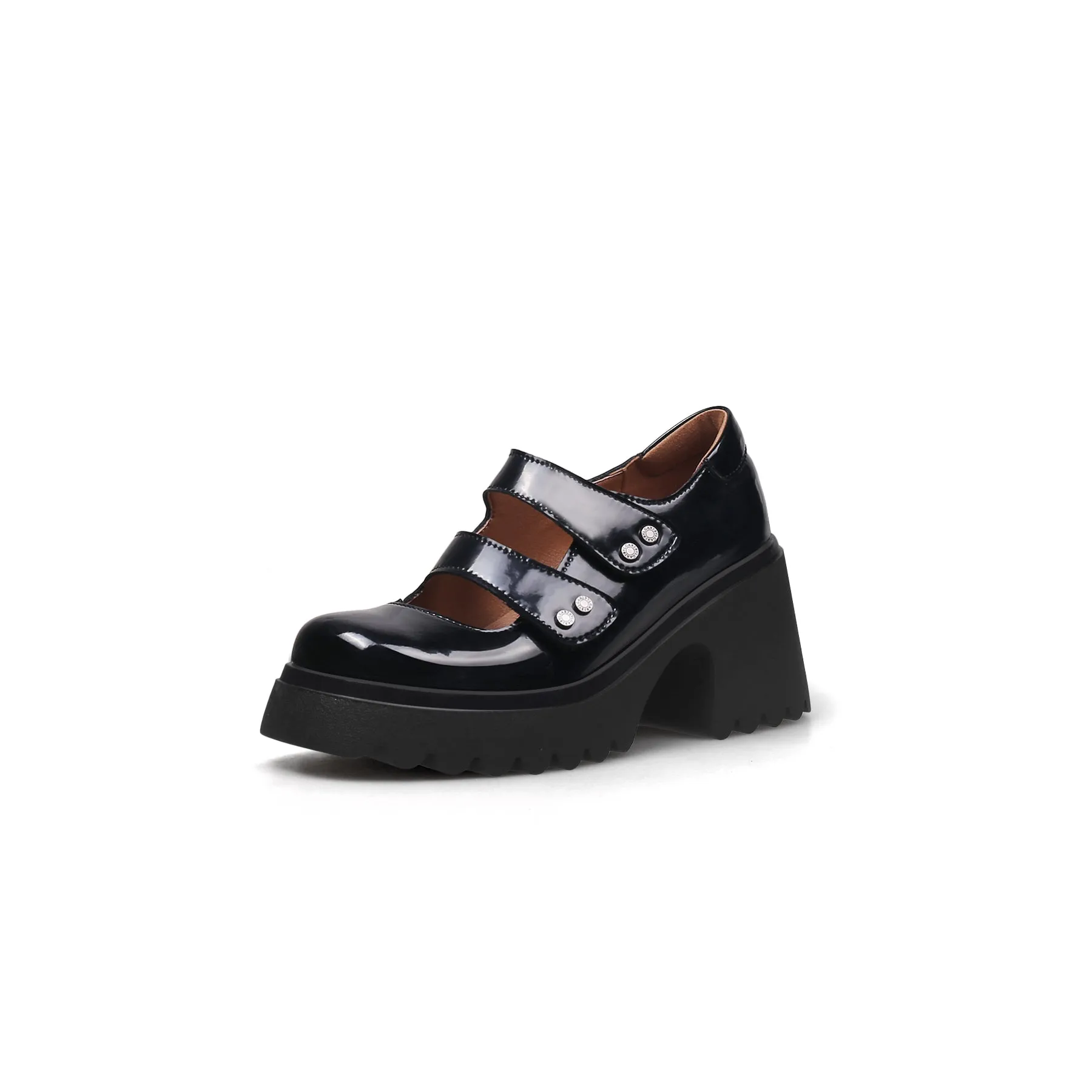 Double Straps Platform Leather Loafer Black