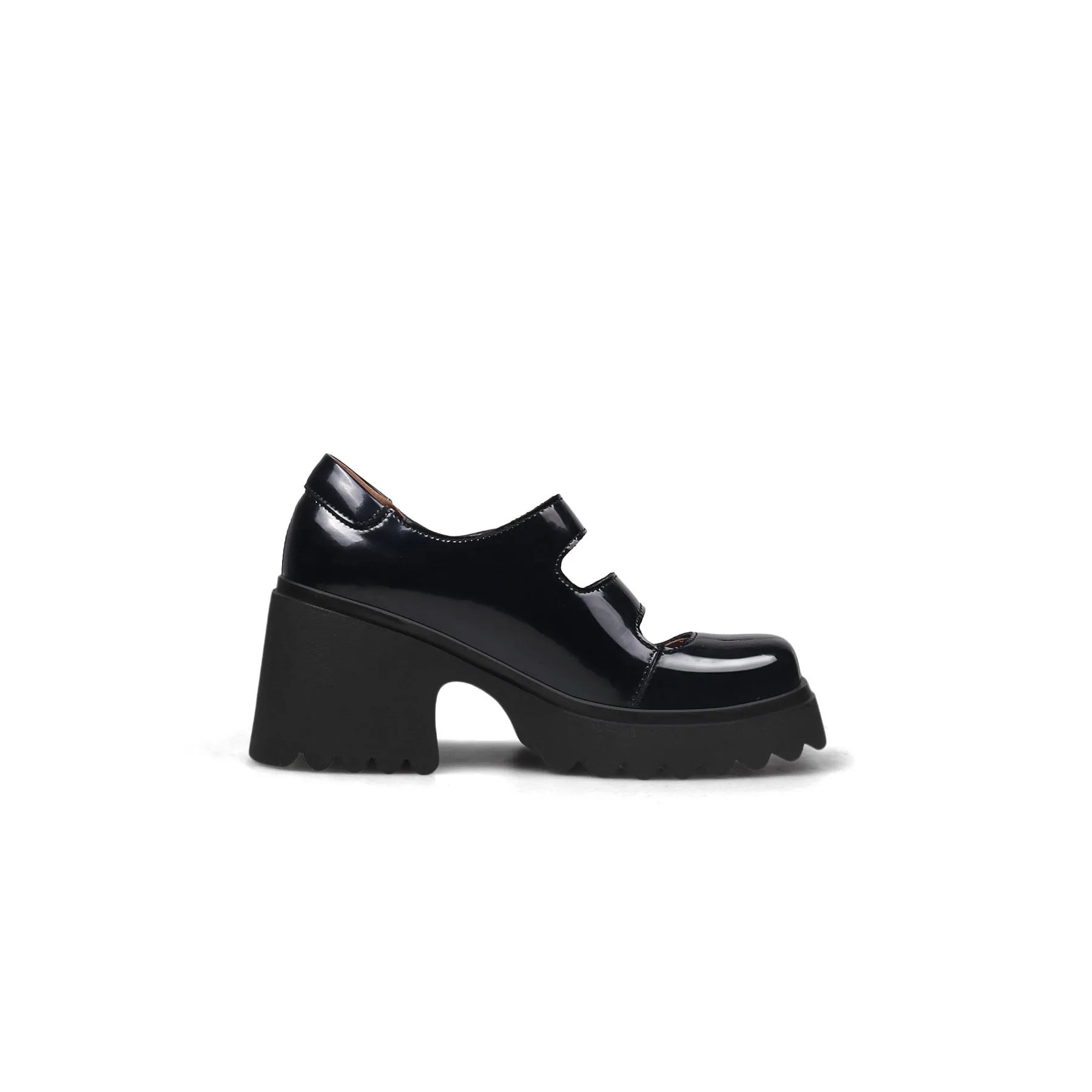 Double Straps Platform Leather Loafer Black