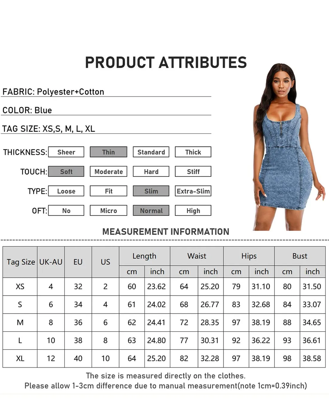 DYMADE Women's Denim Dress Sexy V Neck Bodycon Sleeveless Jeans Short Dresses Blue