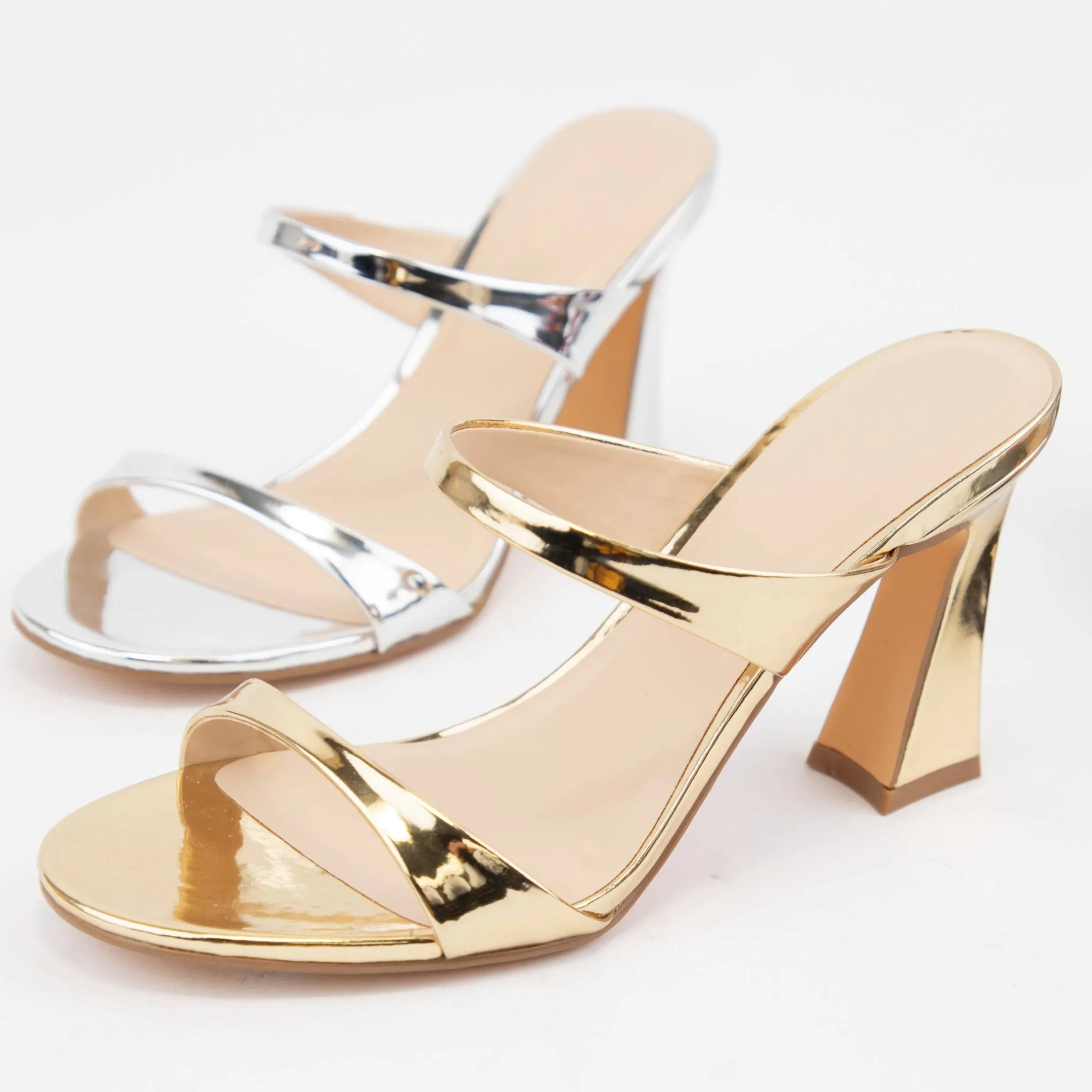 Ellie Thin Double Strap Mule Heels