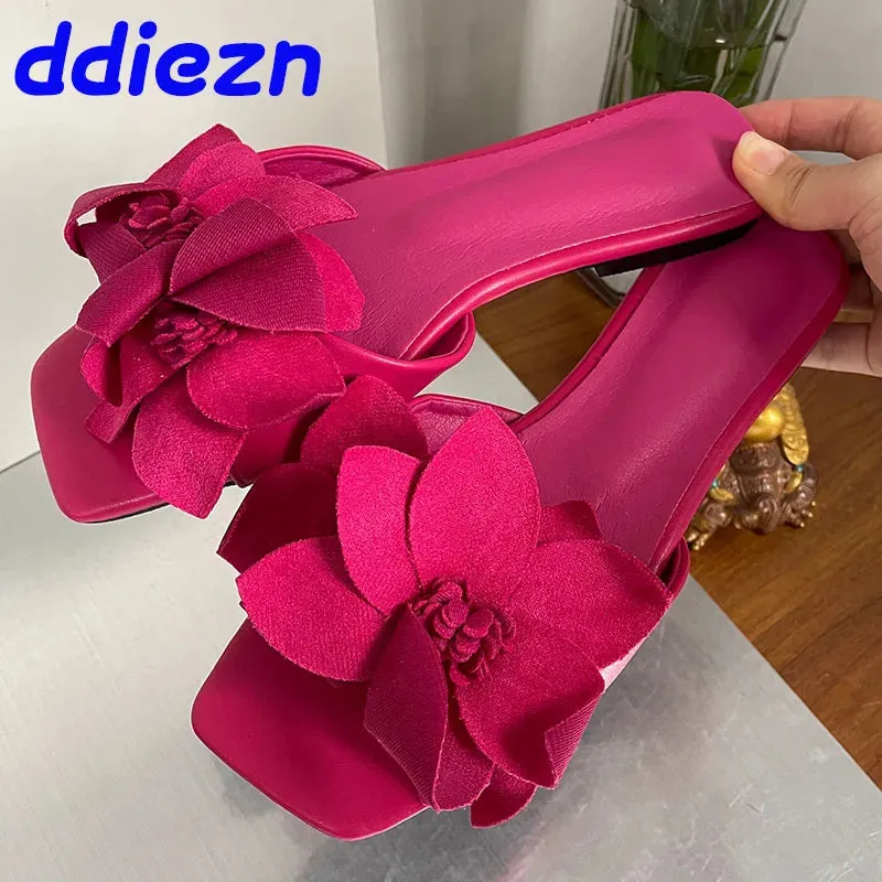 Flats Footwear Ladies Slides Slippers Fashion Flower Summer Beach Flip Flops Female Sandals Women Slippers Shoes Big Size