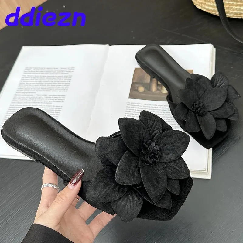 Flats Footwear Ladies Slides Slippers Fashion Flower Summer Beach Flip Flops Female Sandals Women Slippers Shoes Big Size
