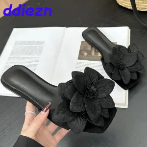 Flats Footwear Ladies Slides Slippers Fashion Flower Summer Beach Flip Flops Female Sandals Women Slippers Shoes Big Size