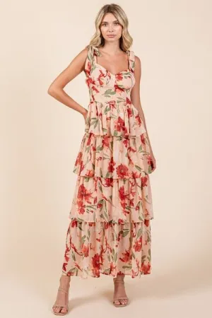 Floral Sweetheart Neck Maxi Dress