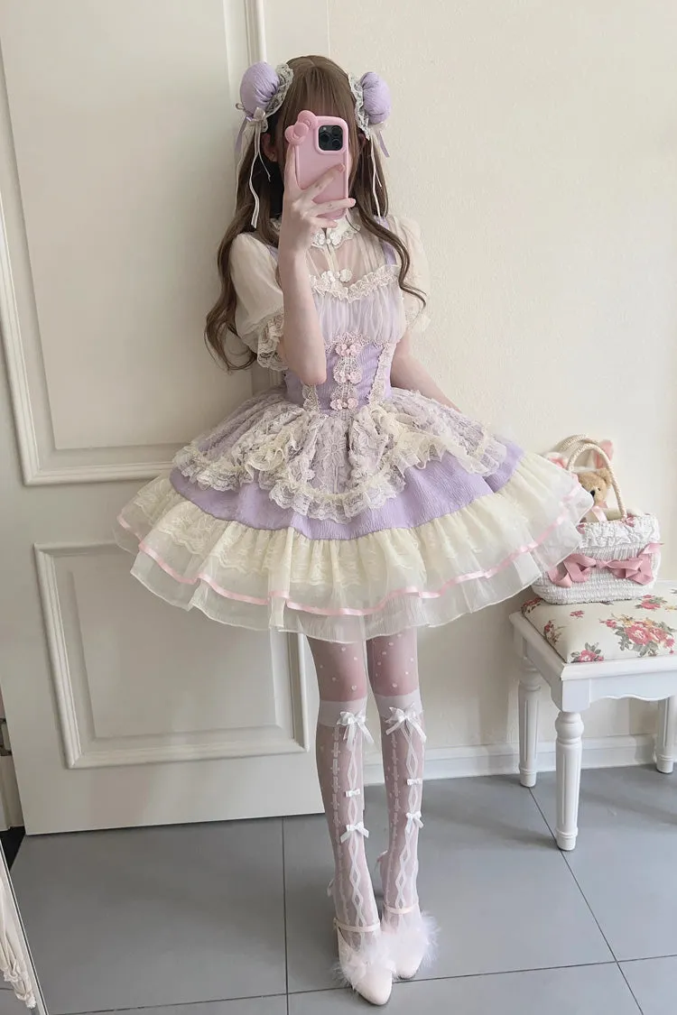 Flower Bud Halterneck Print Ruffle Lace Sweet Chinese Ballet Style Lolita Jsk Dress 3 Colors