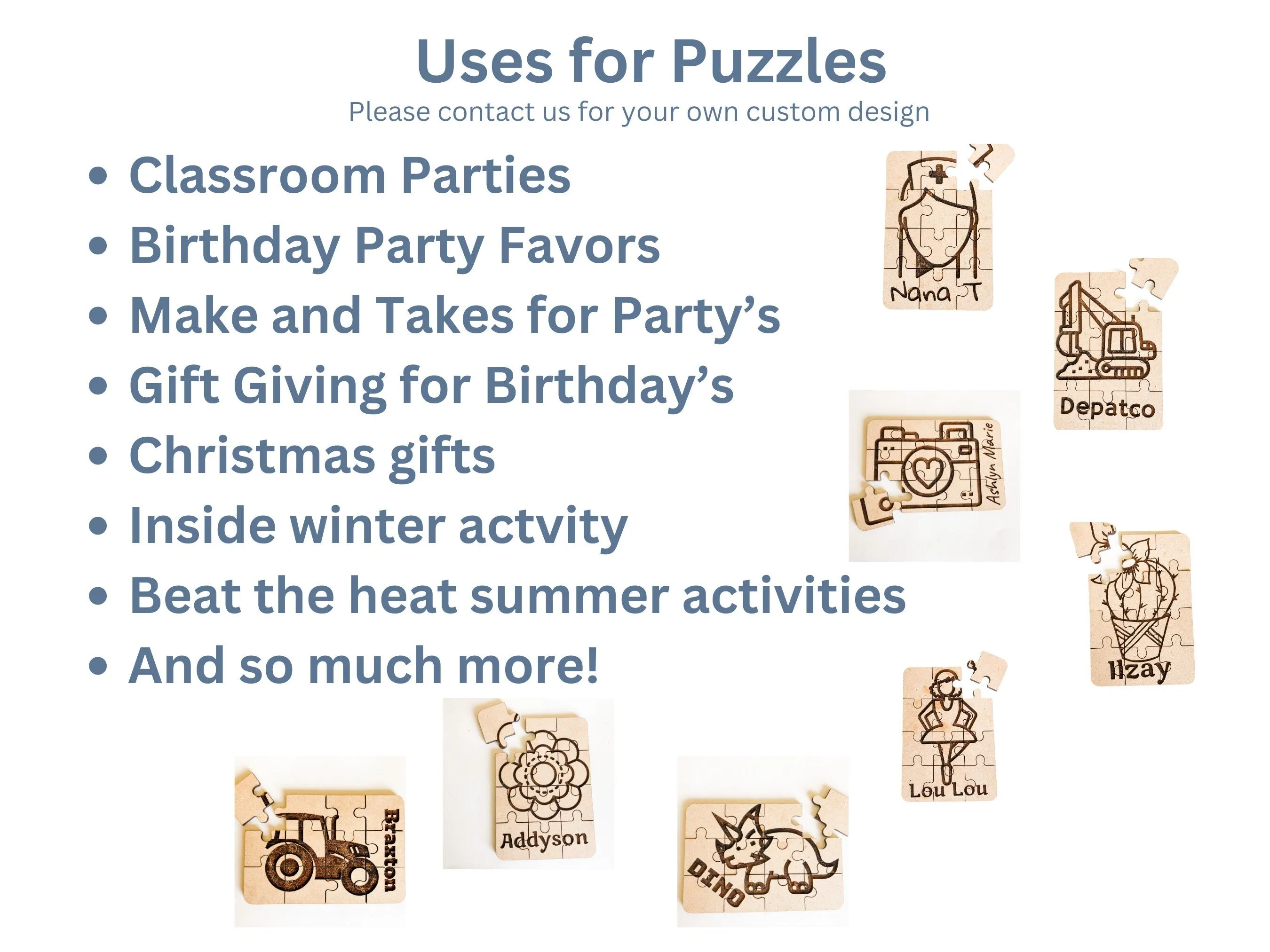Flower Personalized Small Wooden Puzzles Custom Game, Bulk Birthday Party Favor and Make and Take for Kids
