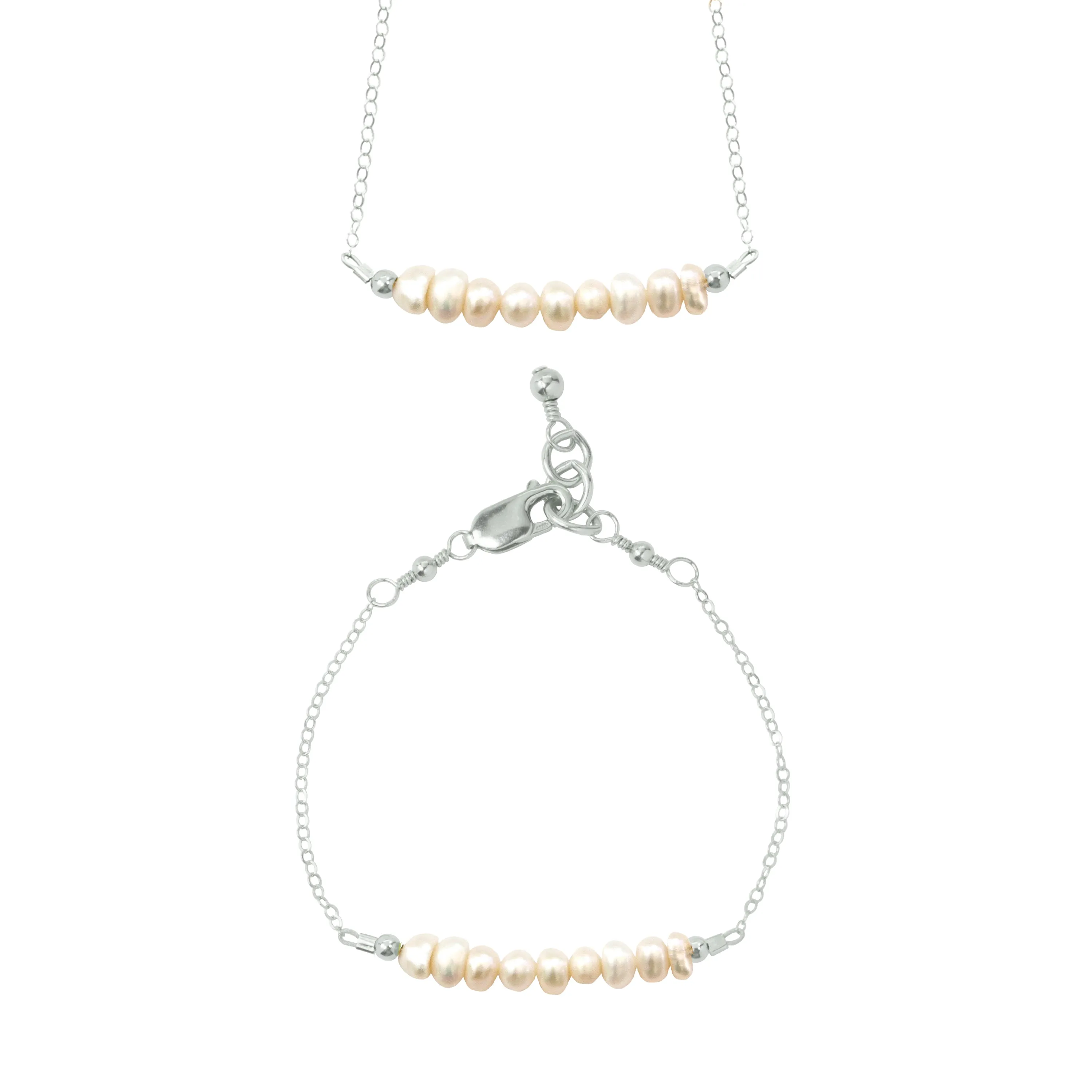 Freshwater Pearl Choker Necklace   Chain Bracelet Set (6MM beads)