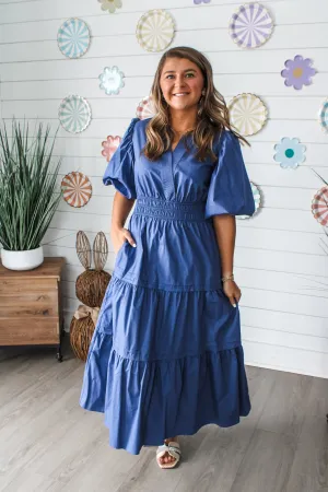 Garden Party Poplin Midi • Denim Blue