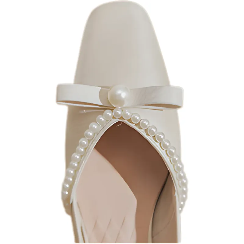 Gentle Pearl Square-Toe Block-Heel Pumps