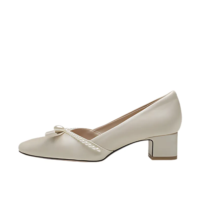 Gentle Pearl Square-Toe Block-Heel Pumps
