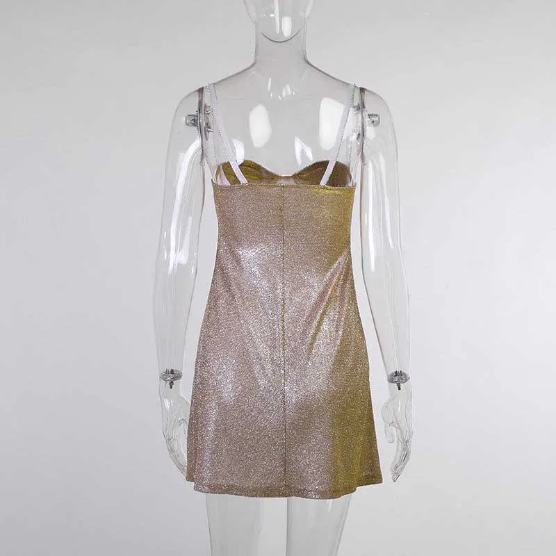 Glitter Bright Diamond Stitching Suspender Dress Women's European and American Fashion Bright Silk Slim Short Skirt