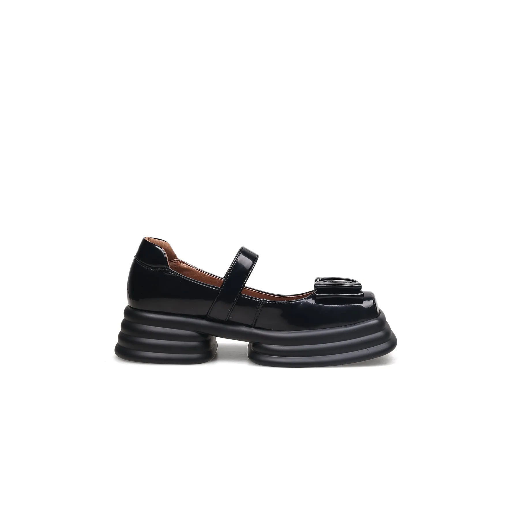 Glossy Leather Bow Mary Jane Black