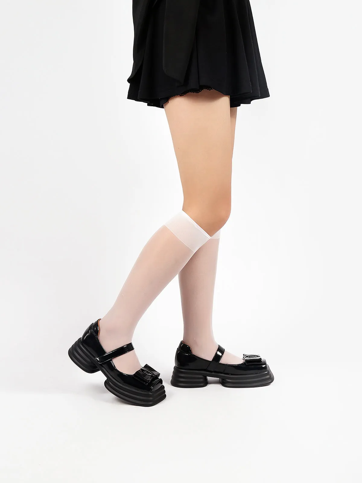 Glossy Leather Bow Mary Jane Black