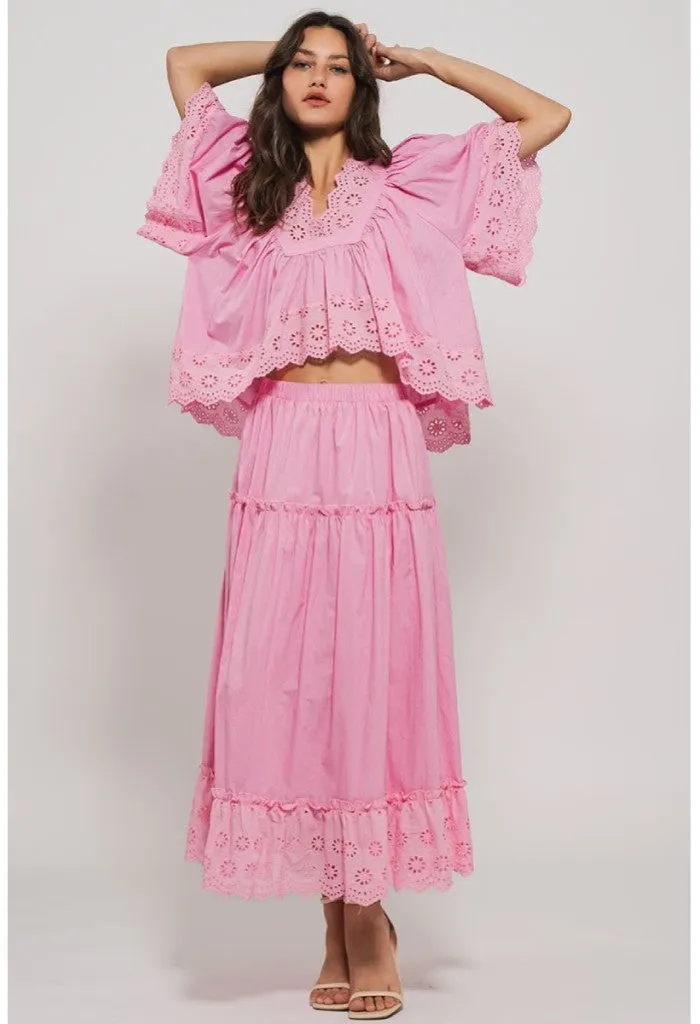Golden Hour Midi Skirt-Pink