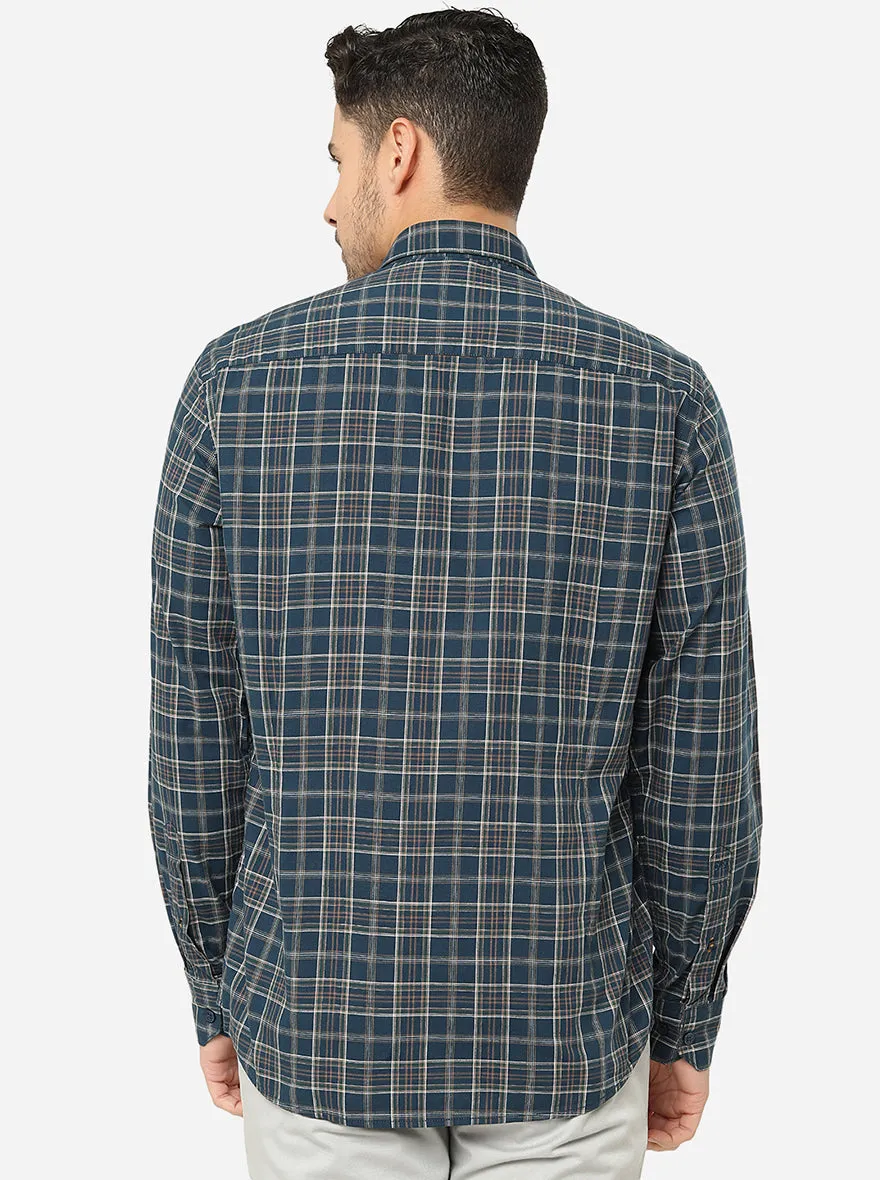 Green & Grey Checked Slim Fit Casual Shirt | JadeBlue
