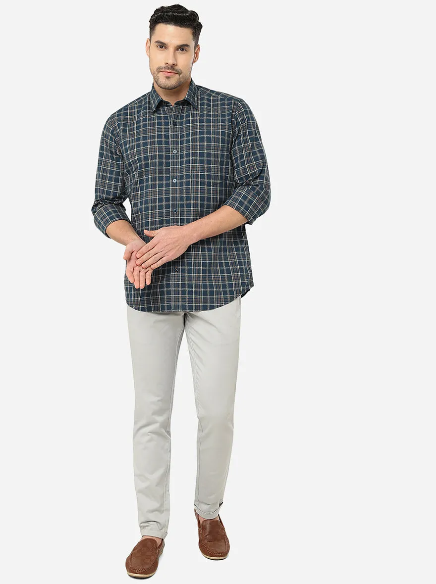 Green & Grey Checked Slim Fit Casual Shirt | JadeBlue