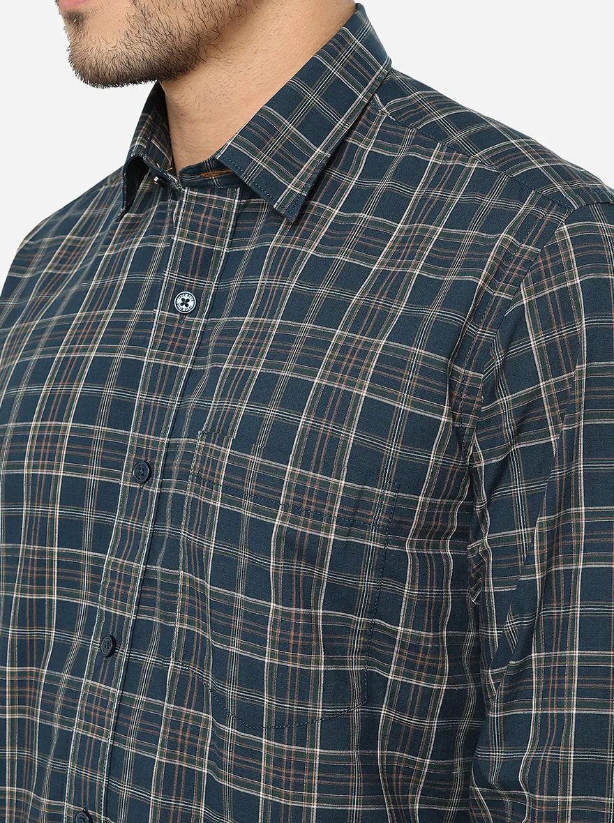 Green & Grey Checked Slim Fit Casual Shirt | JadeBlue