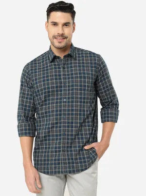 Green & Grey Checked Slim Fit Casual Shirt | JadeBlue