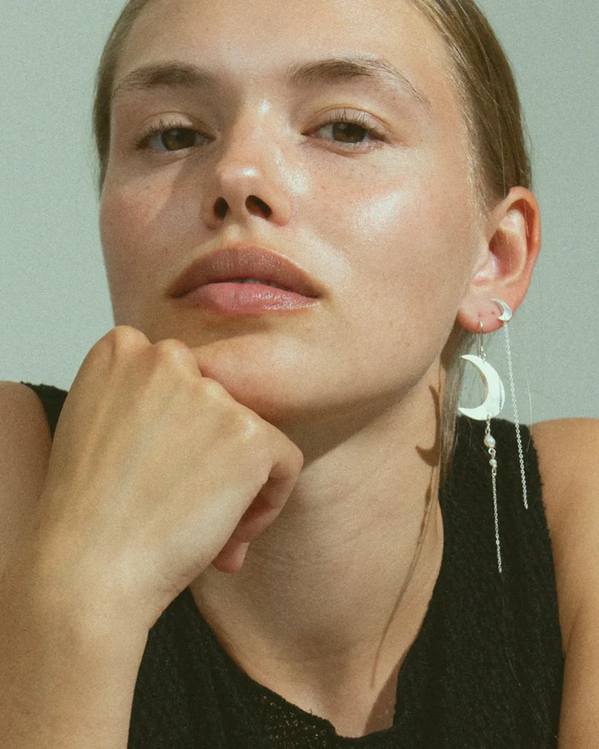 Half Moon Chain Stud Right - Silver